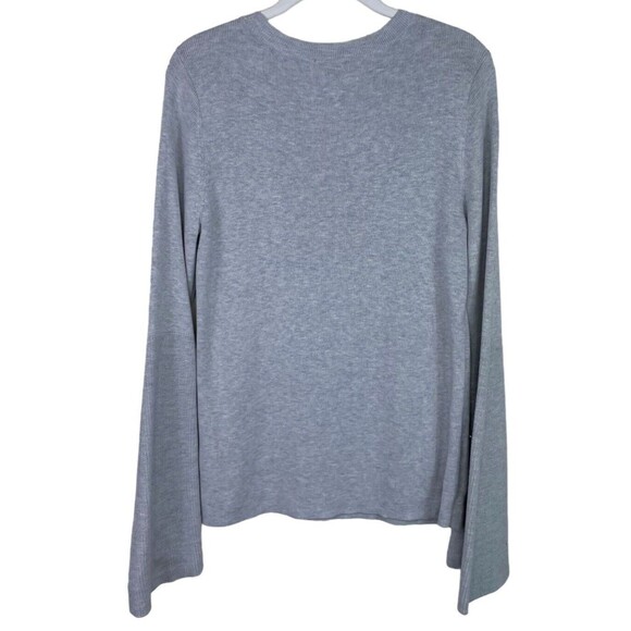 Halogen Size 1 Sweater Gray Cotton Rib Knit Bell Sleeve Pullover Retro 90s - Picture 1 of 9